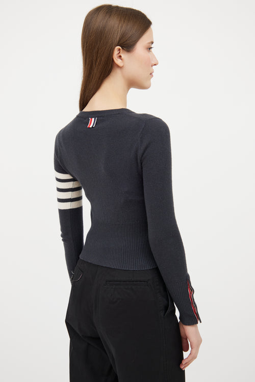 Thom Browne Grey & White Cashmere Striped Cardigan