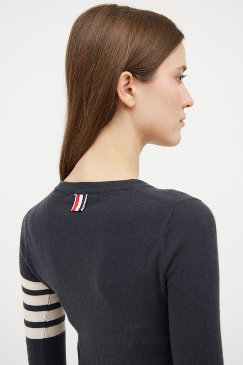 Thom Browne Grey & White Cashmere Striped Cardigan