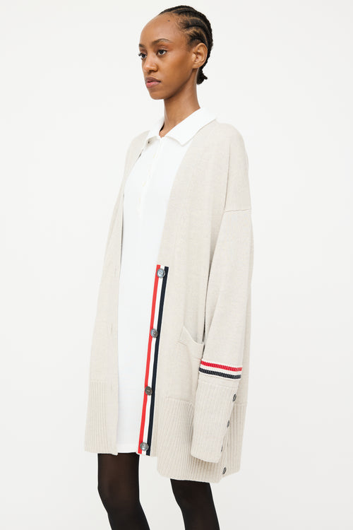 Thom Browne Grey & Multi Wool Knit Striped Oversized Cardigan
