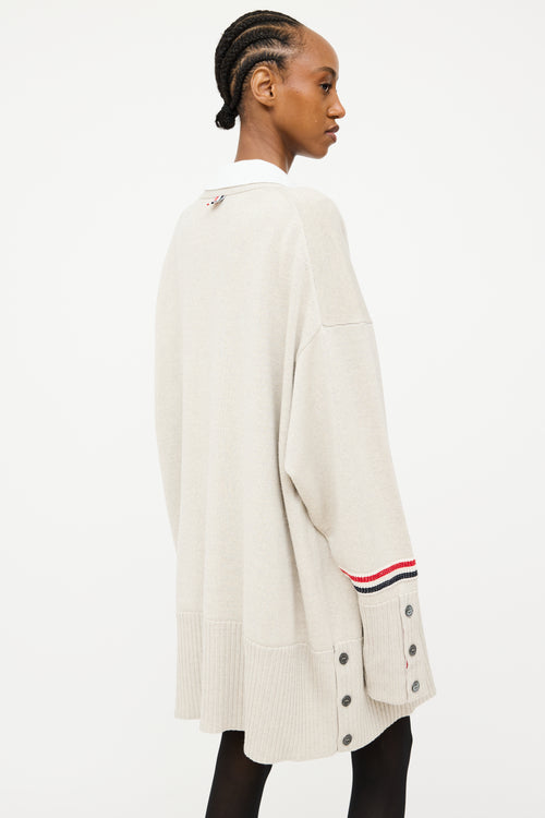 Thom Browne Grey & Multi Wool Knit Striped Oversized Cardigan