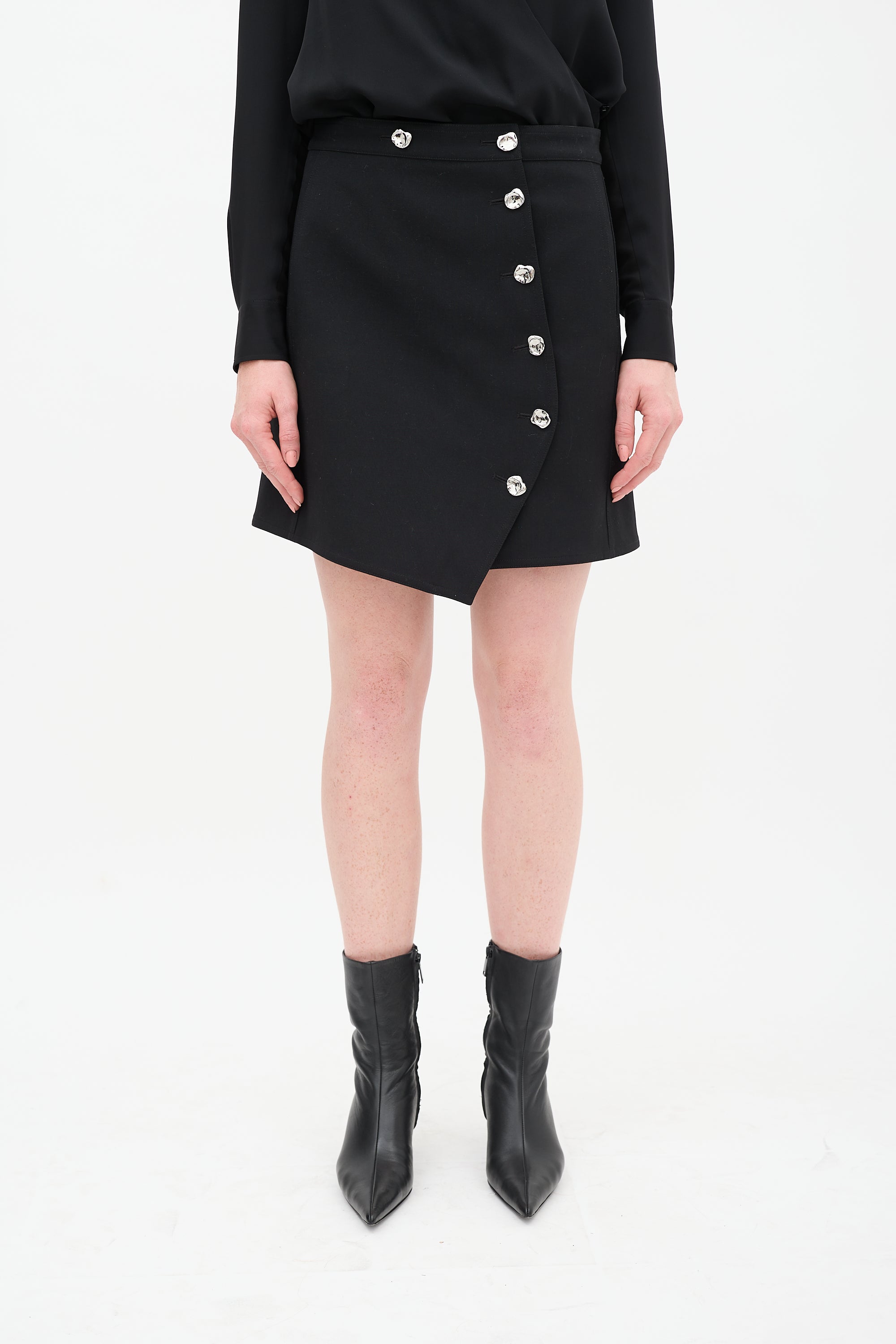 Tibi Black Asymmetrical Button Wrap Skirt