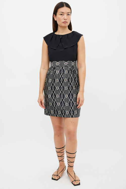 Tibi Black & White Geometric Printed Sheath Dress