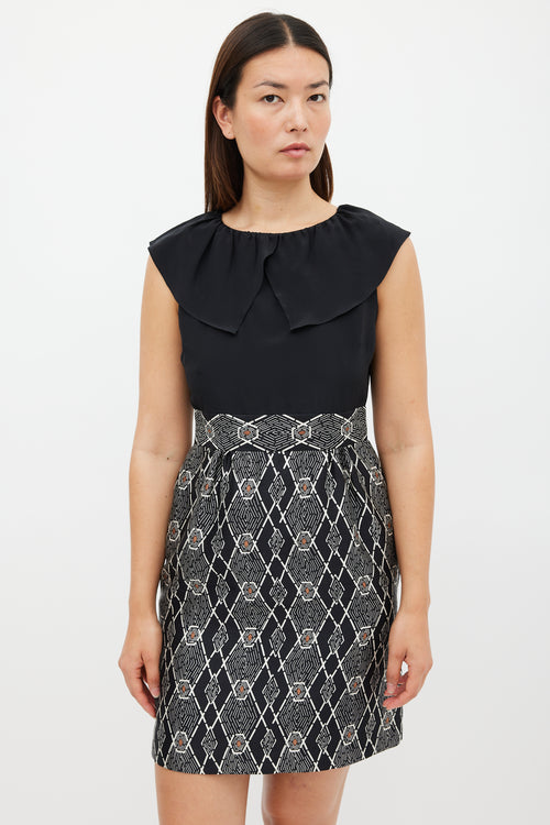 Tibi Black & White Geometric Printed Sheath Dress