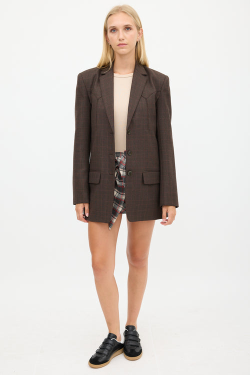 Tibi Brown & Red Wool Plaid Blazer