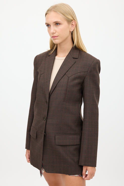 Tibi Brown & Red Wool Plaid Blazer