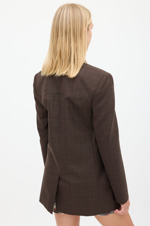 Tibi Brown & Red Wool Plaid Blazer
