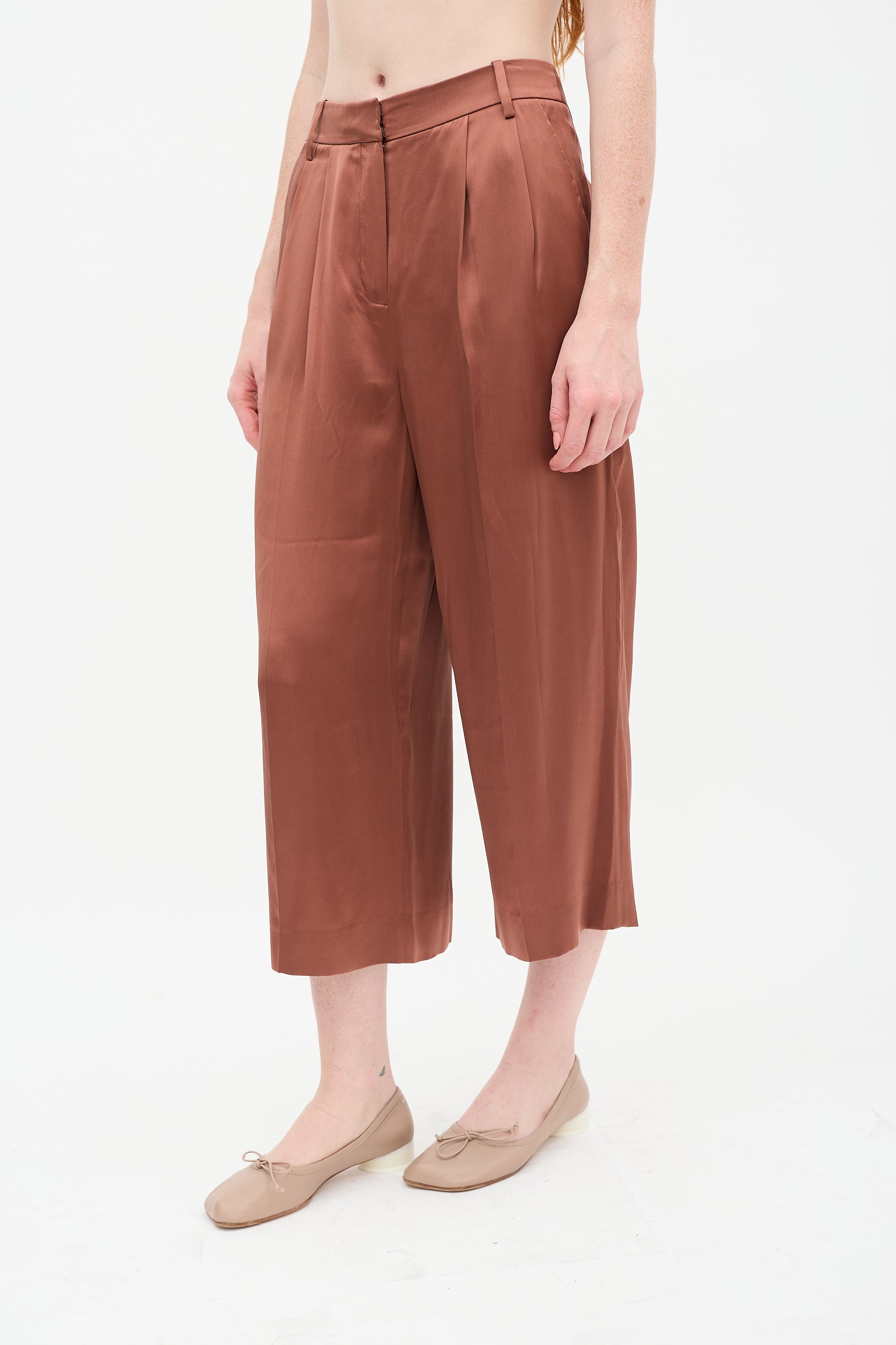 Tibi Brown Silk Cropped Trouser