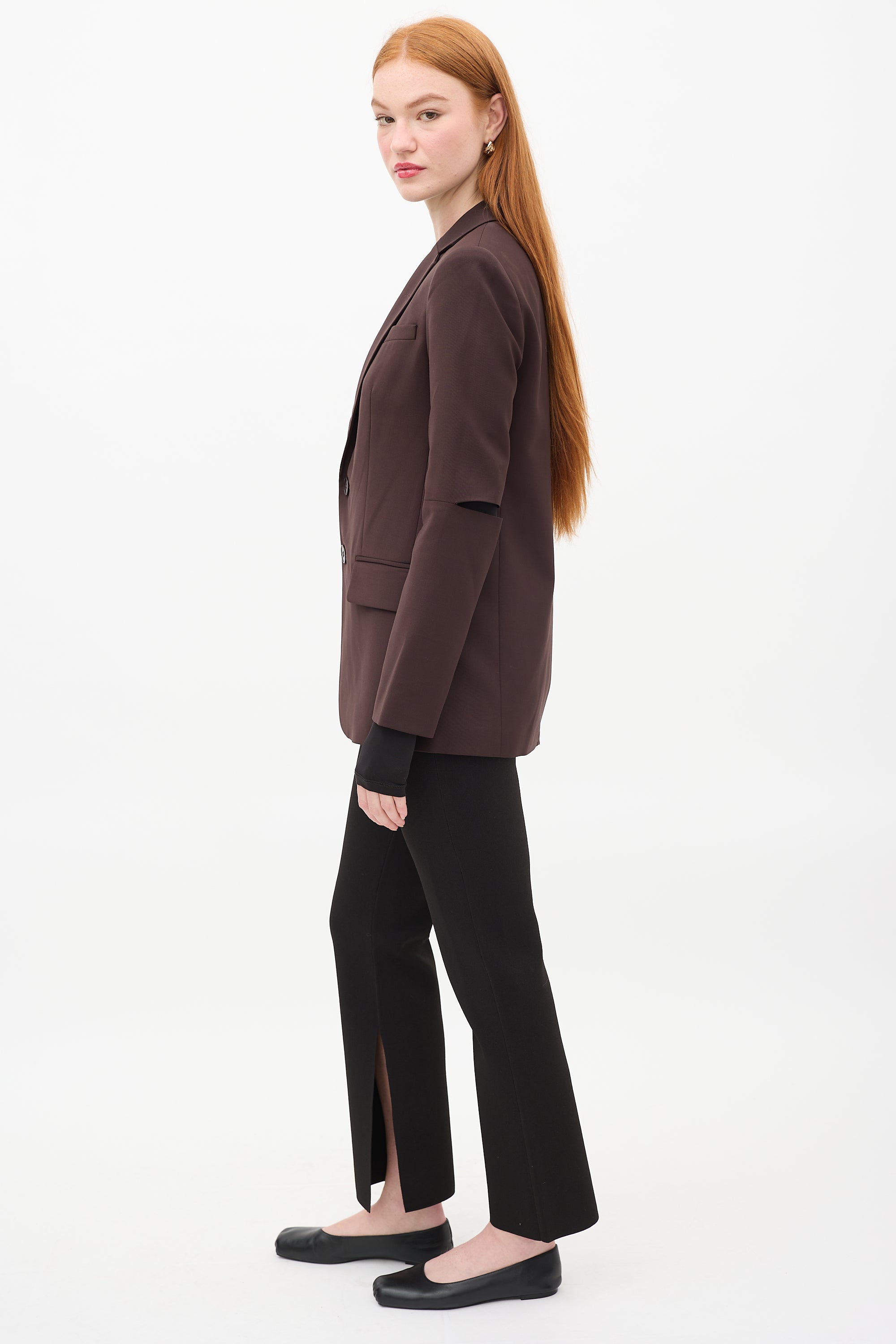 Tibi Dark Brown Wool Cut Out Sleeve Blazer