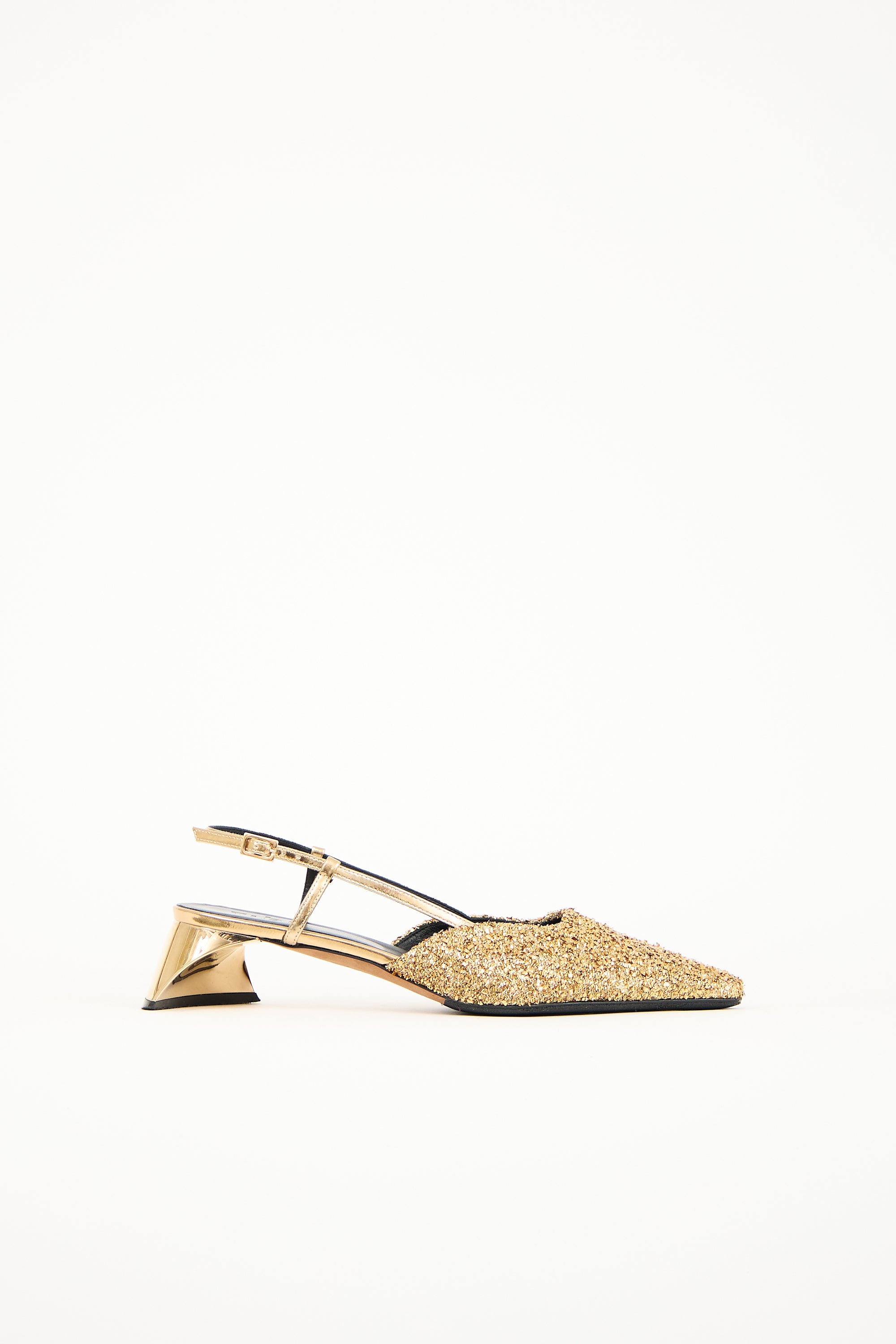 Tibi Gold Glitter Square Kitten Pump