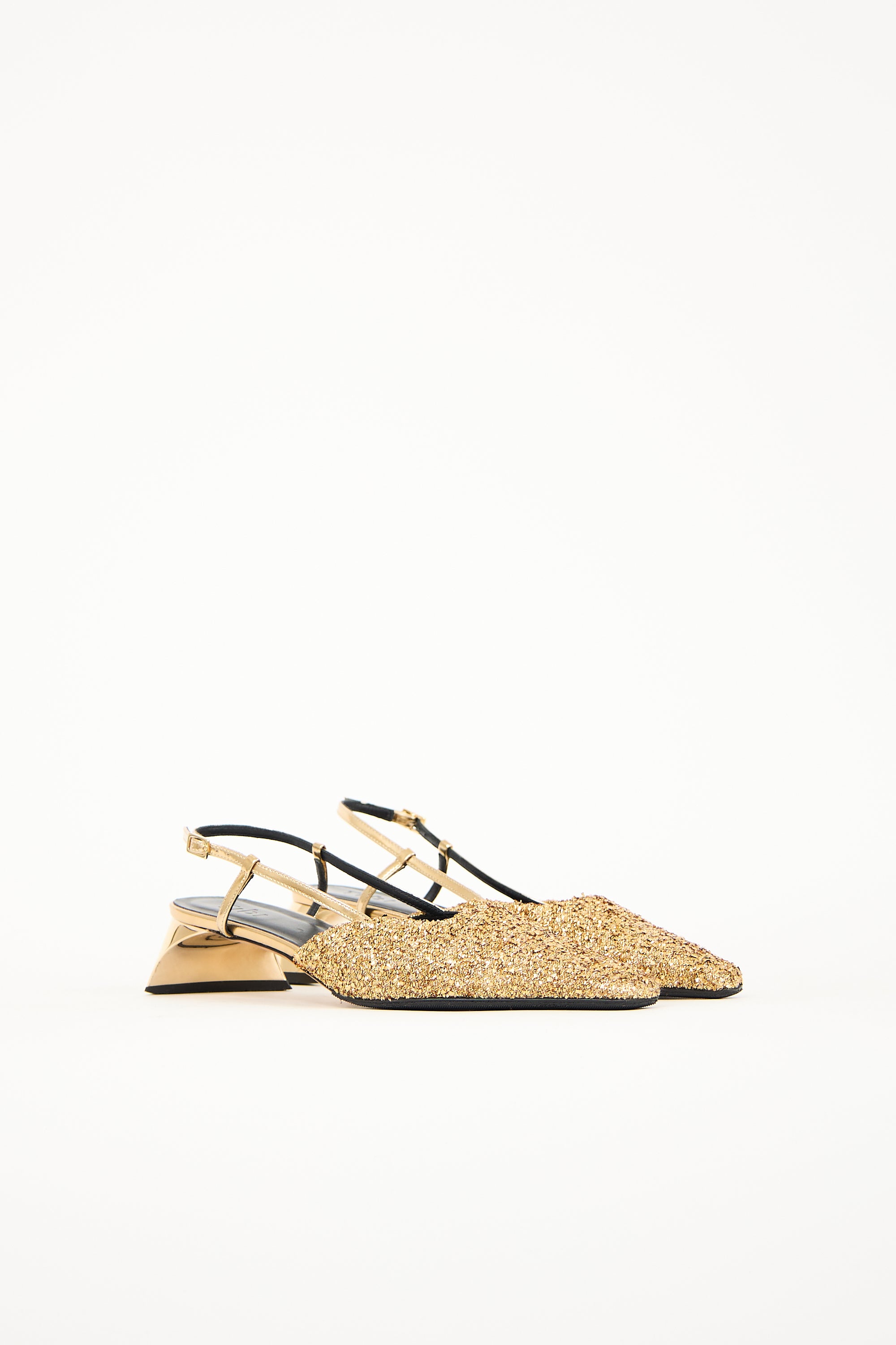 Tibi Gold Glitter Square Kitten Pump
