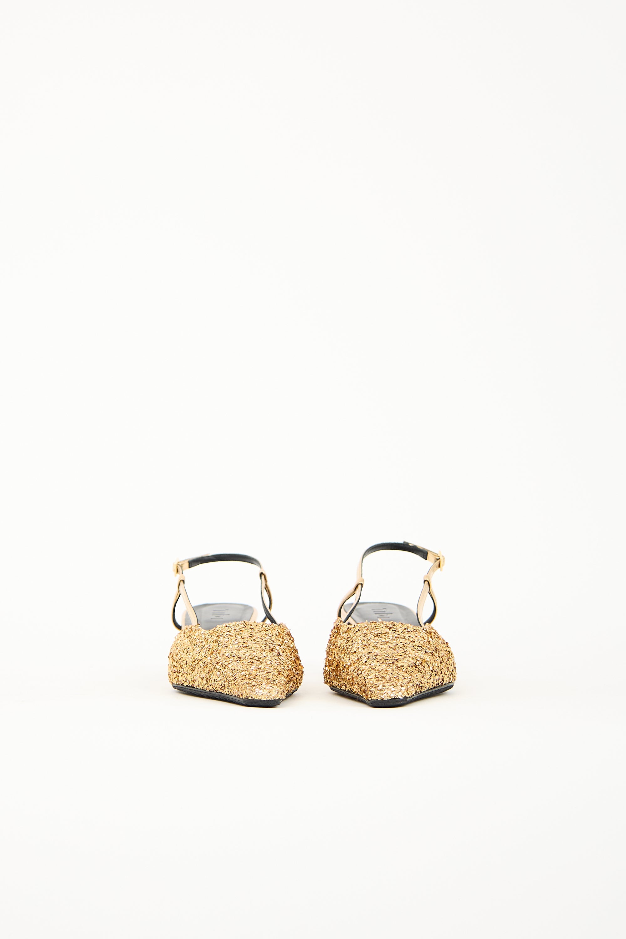 Tibi Gold Glitter Square Kitten Pump