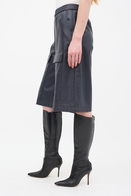 Tibi Navy Faux Leather Ruffle Shirt & Shorts Set