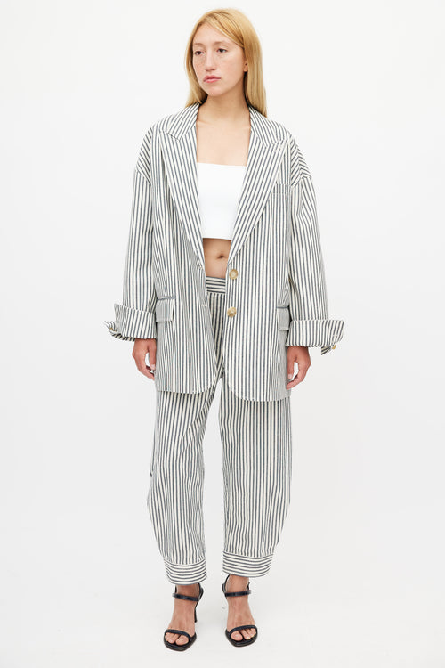 Tibi Navy & White Striped Blazer Pant Suit