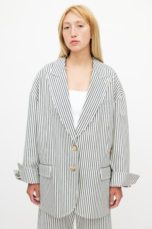 Tibi Navy & White Striped Blazer Pant Suit
