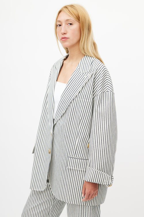 Tibi Navy & White Striped Blazer Pant Suit