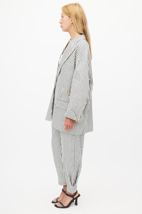 Tibi Navy & White Striped Blazer Pant Suit