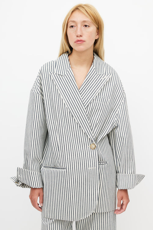 Tibi Navy & White Striped Blazer Pant Suit