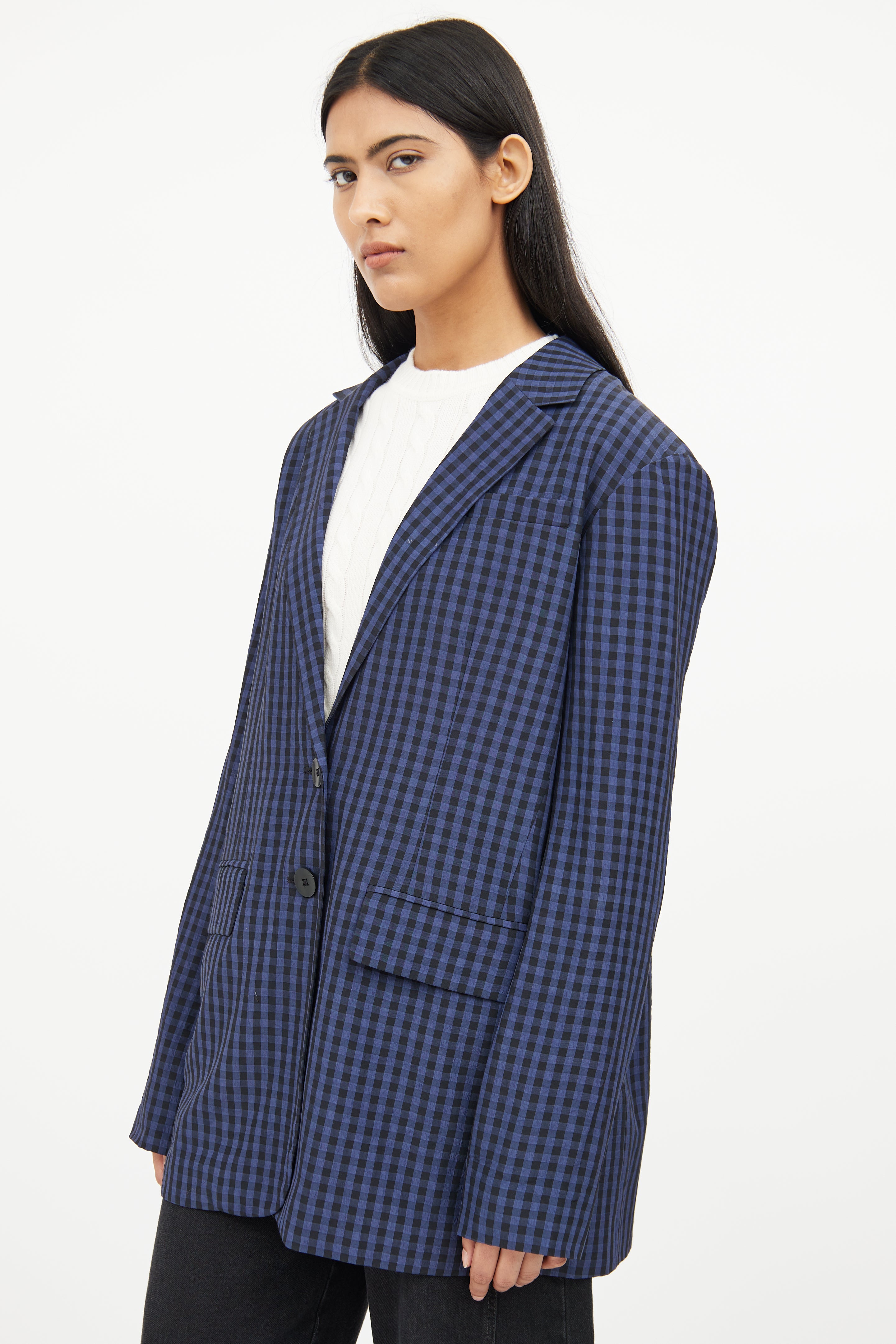 Tibi Navy & Black Check Blazer