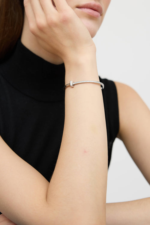 Tiffany & Co.18K White Gold & Diamond T1 Narrow Bracelet
