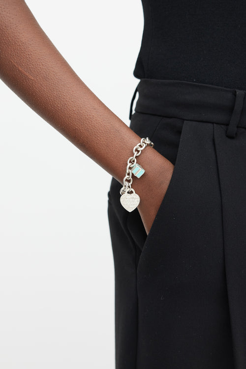 Tiffany & Co. Silver & Blue Gift Box Heart Bracelet