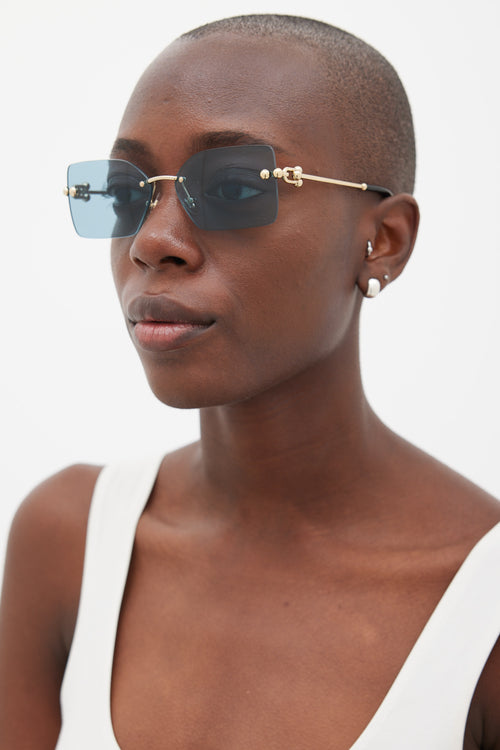 Tiffany & Co. Blue & Gold TF3088 Rectangular Hardwear Sunglasses