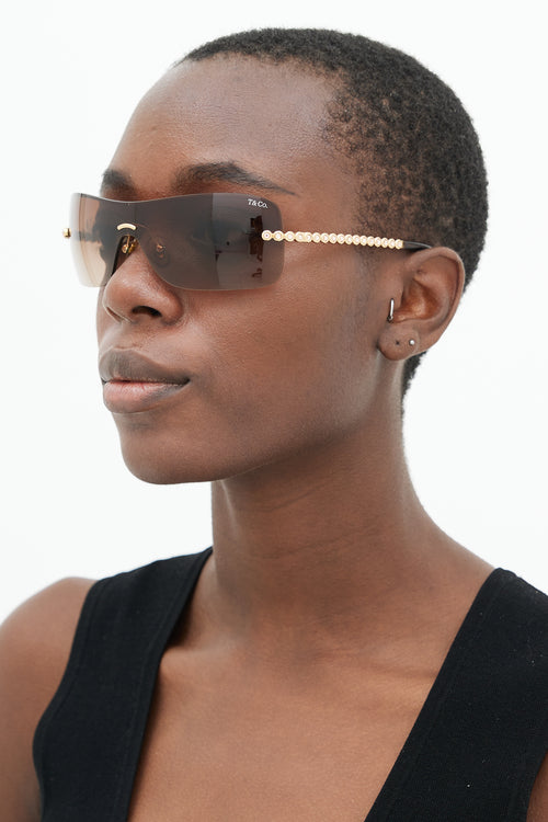 Tiffany & Co. Brown TF3002-B Rimless Shield Sunglasses