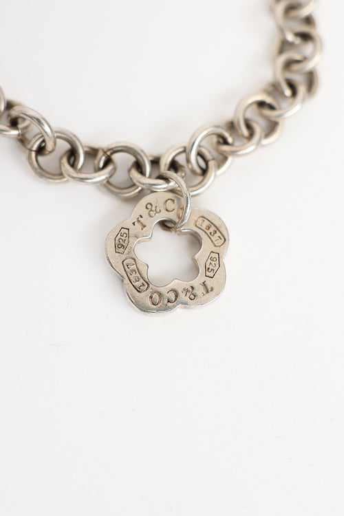 Tiffany & Co. Sterling Silver 1837 Flower & Heart Charm Bracelet