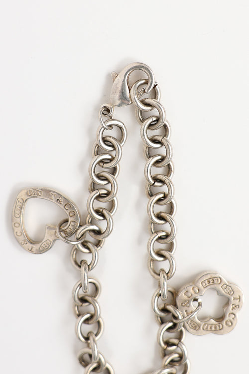 Tiffany & Co. Sterling Silver 1837 Flower & Heart Charm Bracelet
