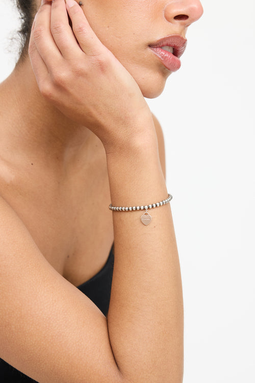 Tiffany & Co. Sterling Silver Rubedo Beaded Heart Bracelet
