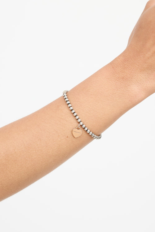 Tiffany & Co. Sterling Silver Rubedo Beaded Heart Bracelet