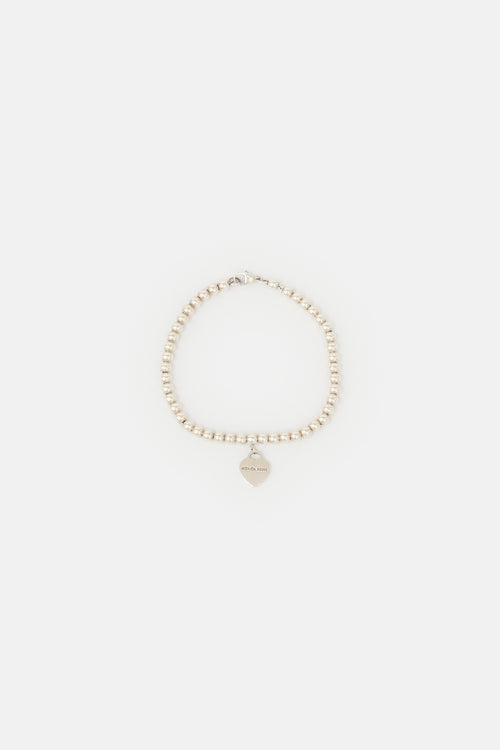 Tiffany & Co. Sterling Silver Heart Tag Bead Bracelet