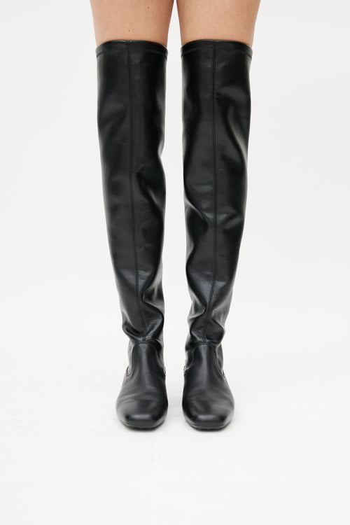 Tod's Black Leather Thigh High Boot