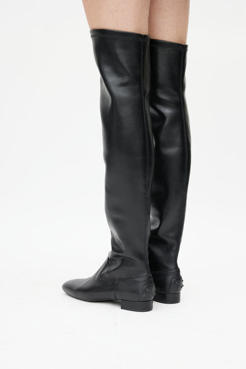 Tod's Black Leather Thigh High Boot