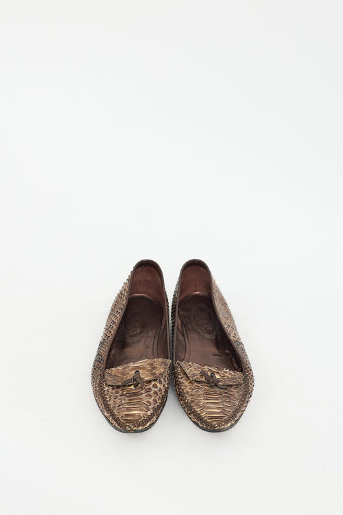 Tod's Brown Leather Embossed Flat
