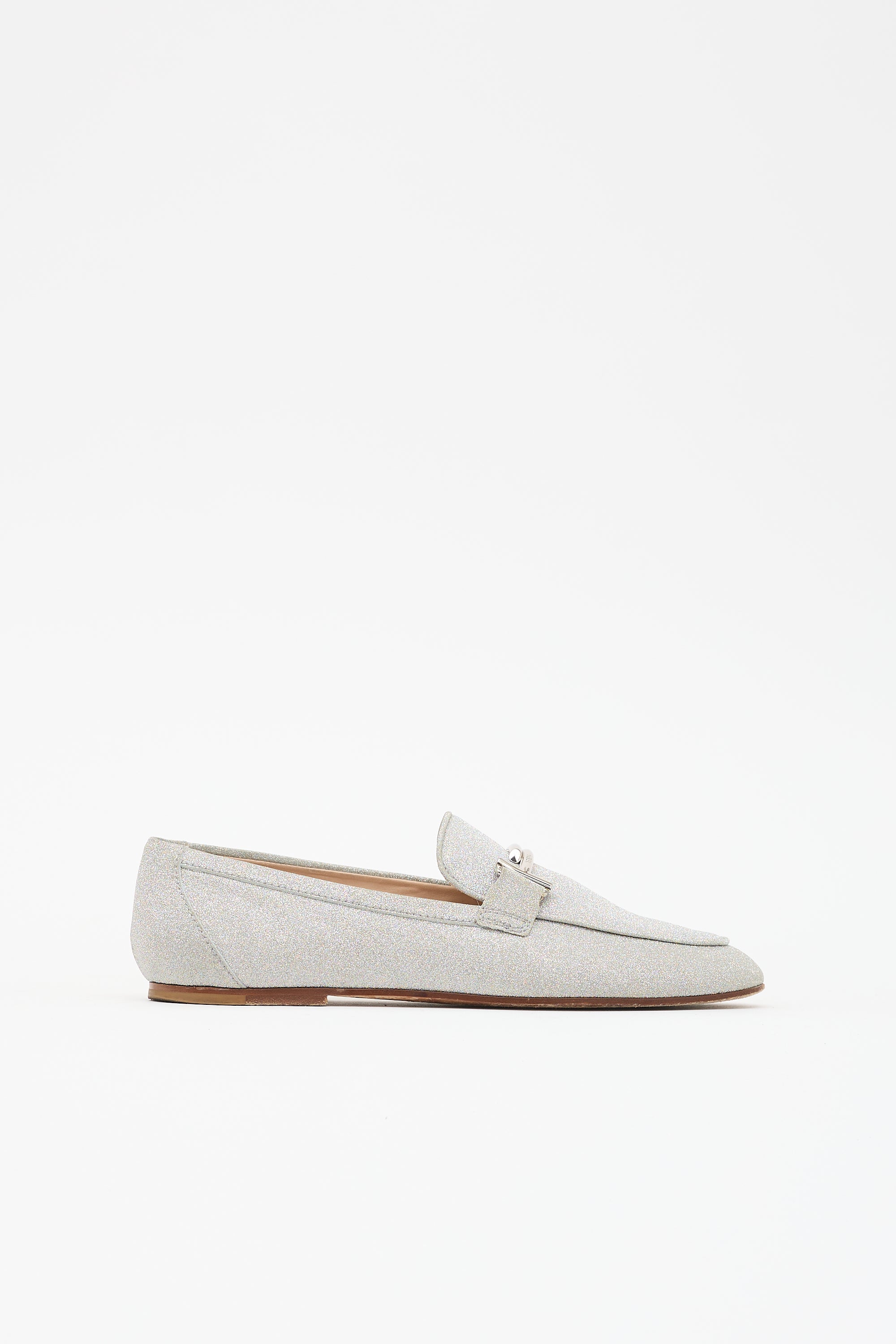 Tod's Leather Glitter Double T Loafer