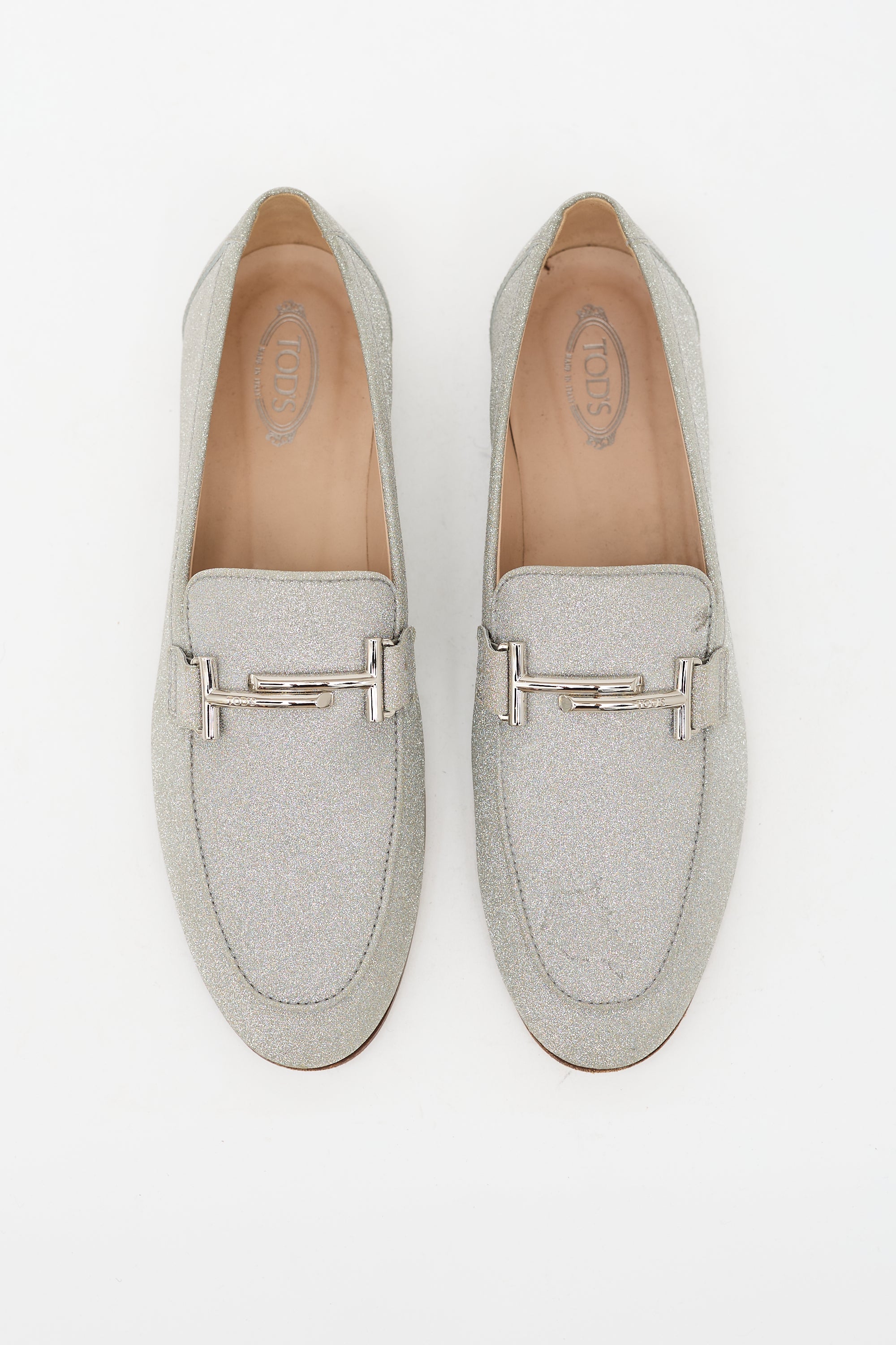 Tod's Leather Glitter Double T Loafer