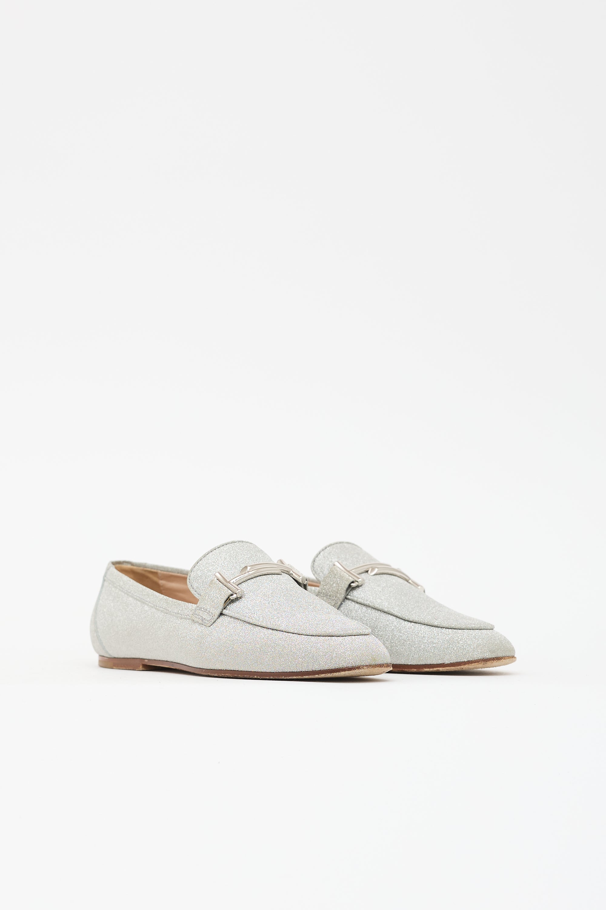 Tod's Leather Glitter Double T Loafer