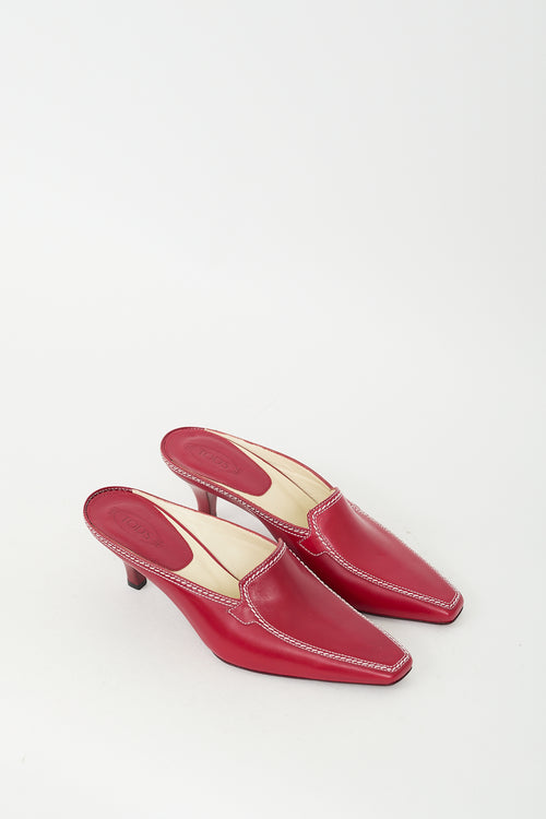 Tod's Red Leather Tapered Mule
