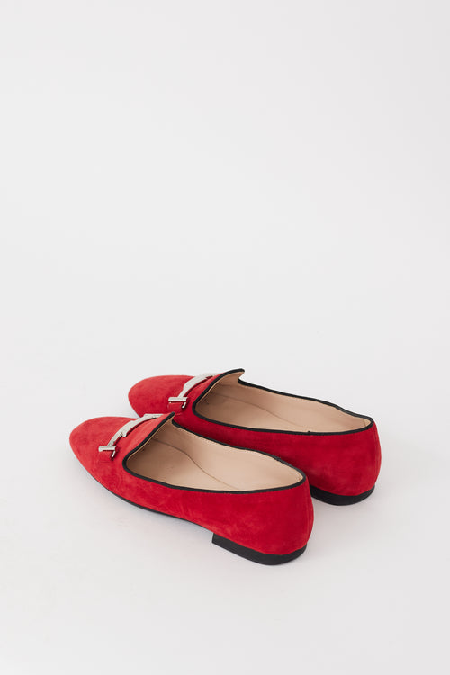 Tod's Red & Silver Suede Double T Loafer