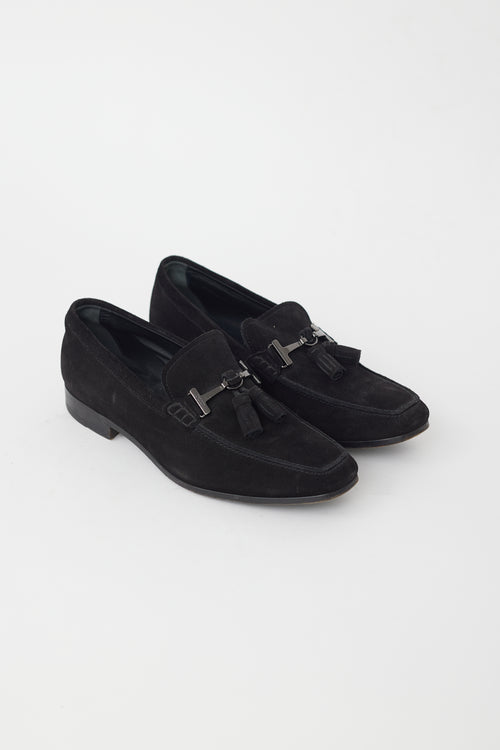 Tod's Black Suede Tassel Loafer
