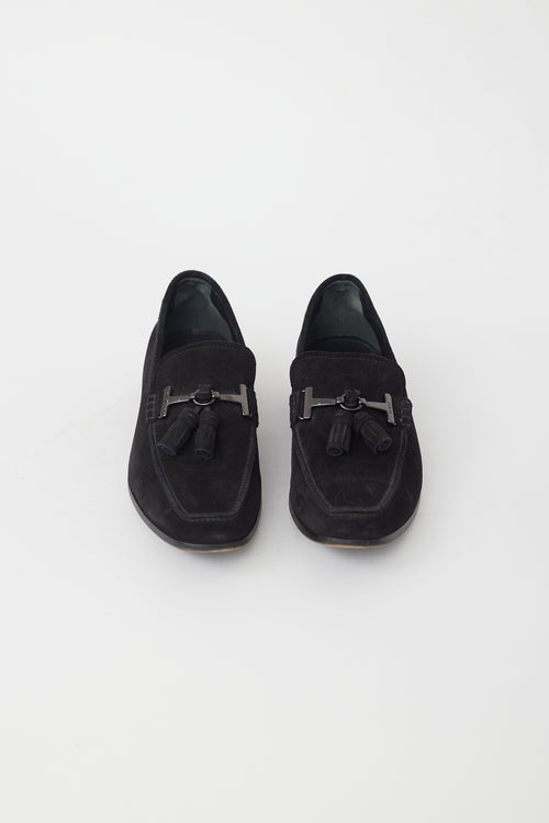 Tod's Black Suede Tassel Loafer