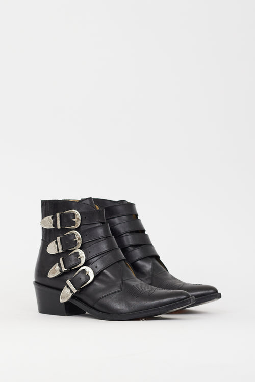 Toga Pulla Black Leather & Silver Buckle Cowboy Boot