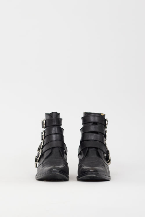 Toga Pulla Black Leather & Silver Buckle Cowboy Boot