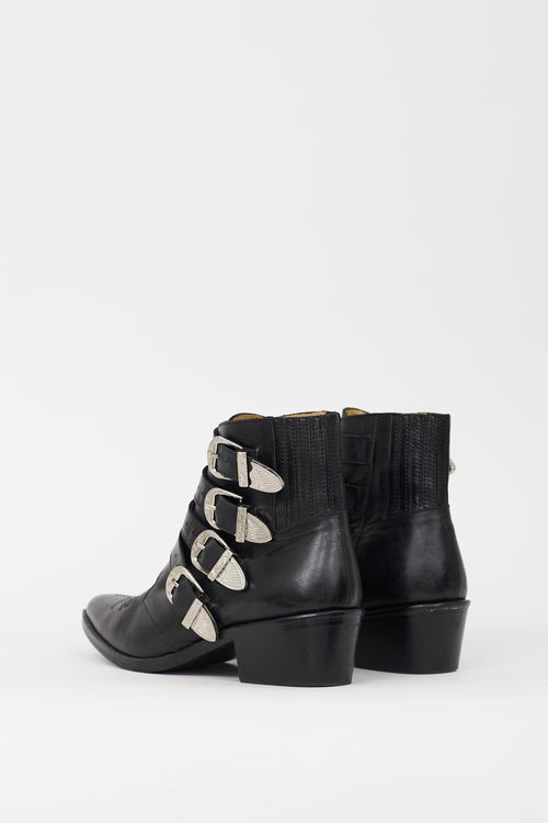 Toga Pulla Black Leather & Silver Buckle Cowboy Boot