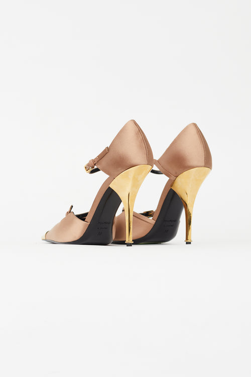 Tom Ford Beige & Gold Satin Pump