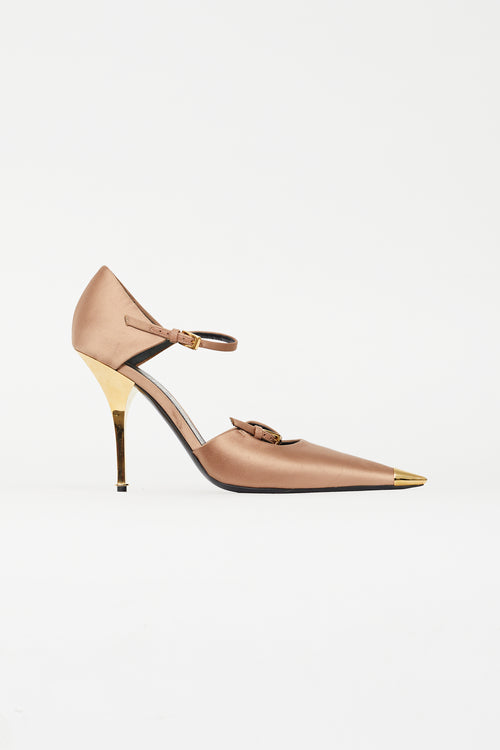 Tom Ford Beige & Gold Satin Pump