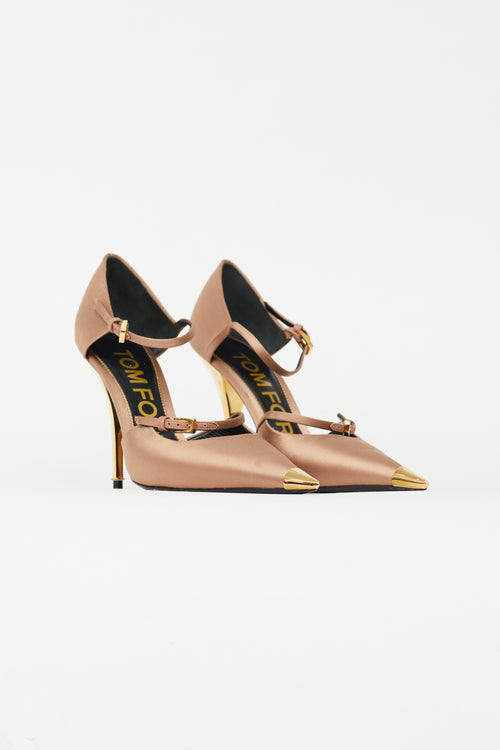 Tom Ford Beige & Gold Satin Pump