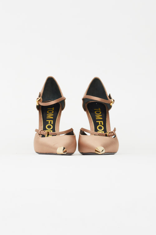 Tom Ford Beige & Gold Satin Pump