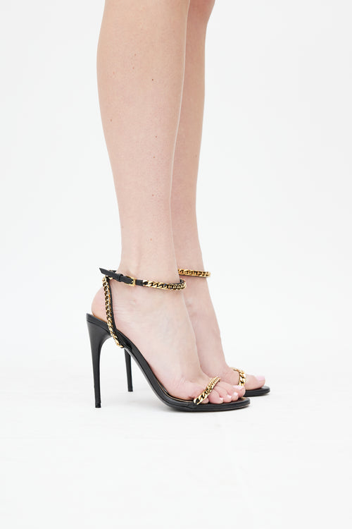 Tom Ford Black & Gold Chain Strappy Heel