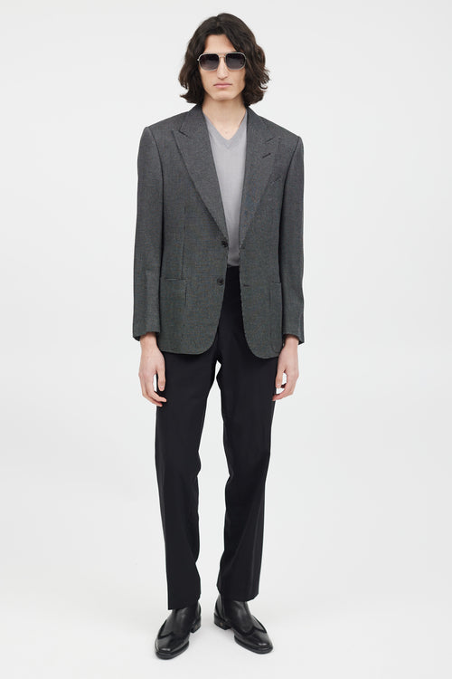 Tom Ford Black & Grey Silk Houndstooth Blazer